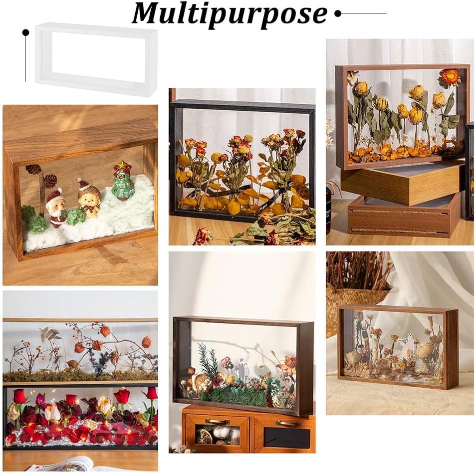 OLYCRAFT 10.2x5x2.4 Inch Rectangle Shadow Box Wood Shadow Box Display Case Shadow Box Frame with Double Sided Clear Acrylic Window for Dried Flowers Leaves Specimen - White