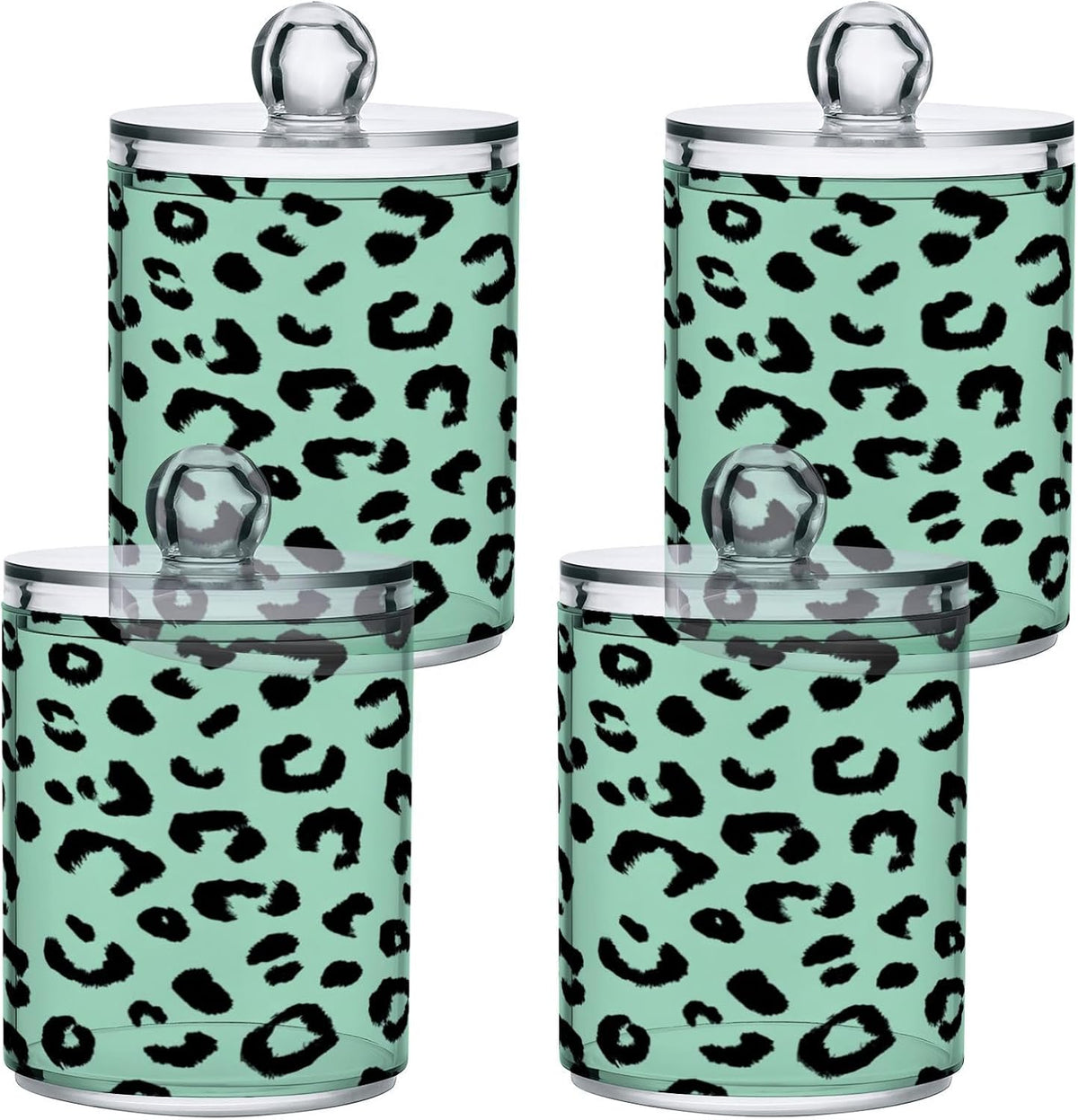Green Black Leopard Print Qtip Holder Acrylic for Cotton Ball Swab 2 Packs
