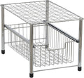 Household Essentials Free Standing Single Basket Sliding Cabinet Organizer with Metal Frame, Silver Finish