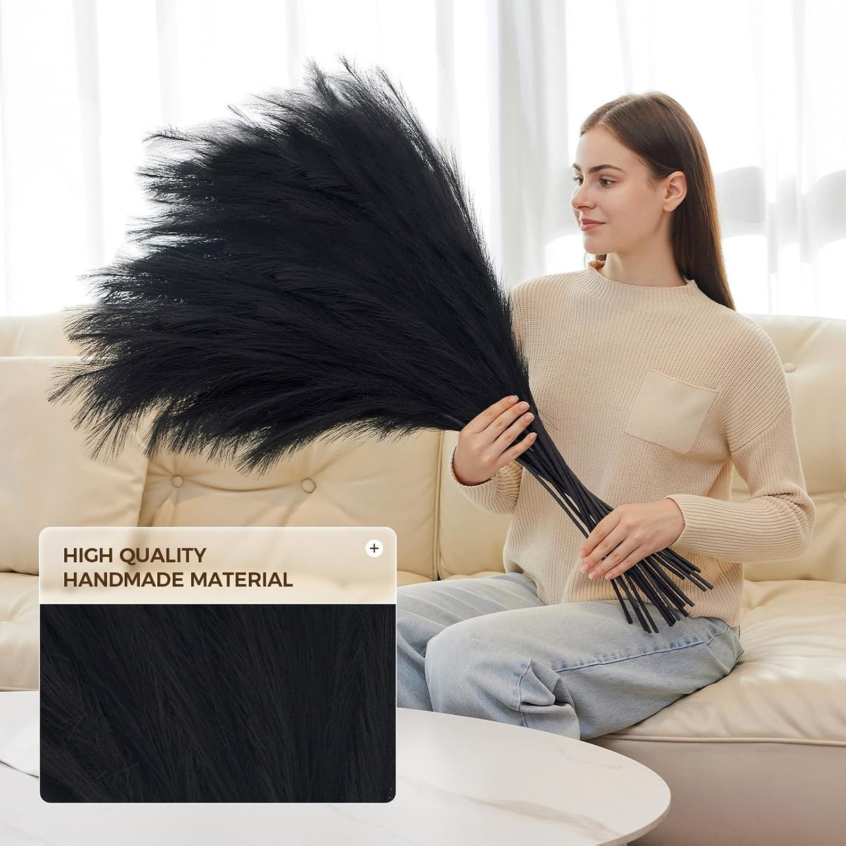 10 Pcs 39''/3.2FT Black Pampas Grass Large Tall Fluffy Artificial Fake Flower for Bedroom Boho Decor Floor Vase Filler Farmhouse Home Wedding Decor