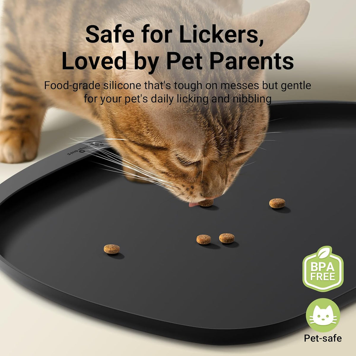 DownyPaws Cat Food Mat,Silicone Waterproof Feeding Mat, 18"×12.5", Black