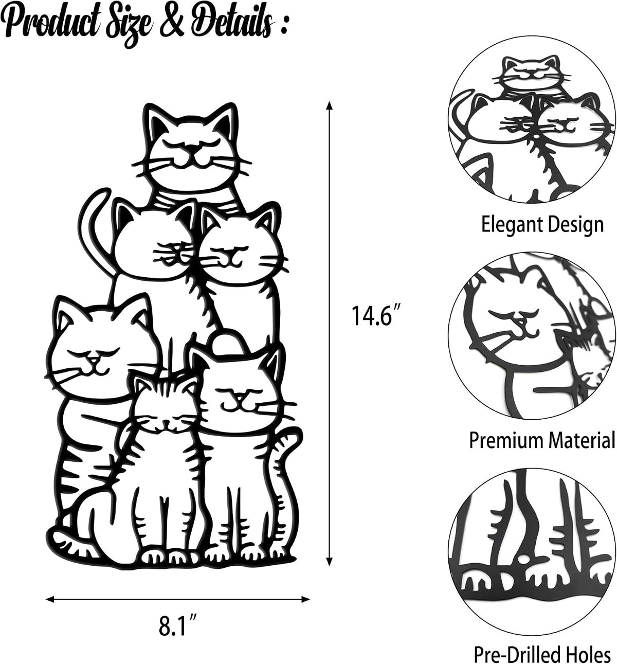 Xedatric Black Metal Cat Wall Art Silhouette Decor