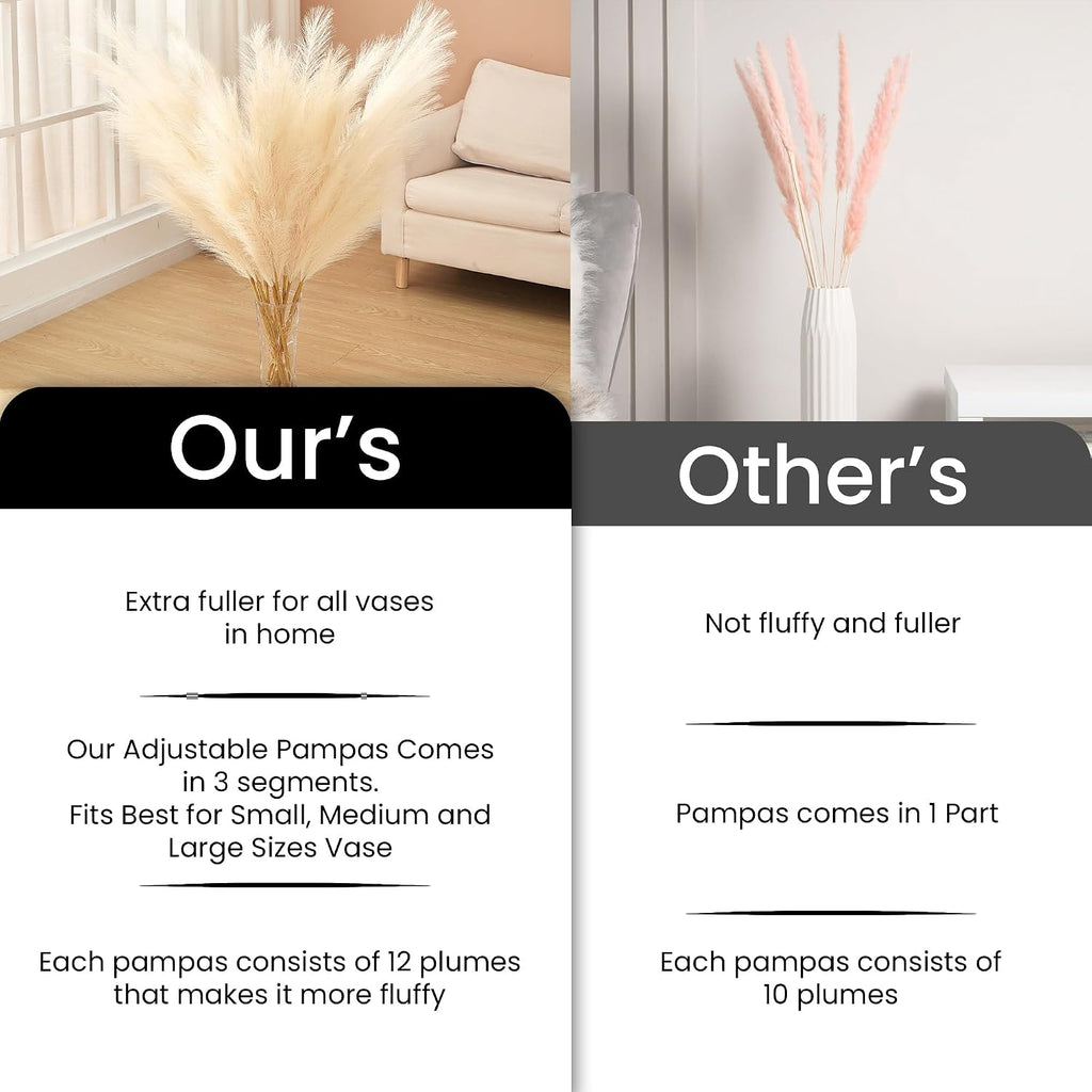 7 Pcs 45" Faux Pampas Grass – Fluffy Artificial Pompous Grass for Tall Floor Vase, Non-Shedding Home Decor, Boho Wedding Flowers, Baby Shower Centerpieces, Bedroom & Living Room Decor (Beige)