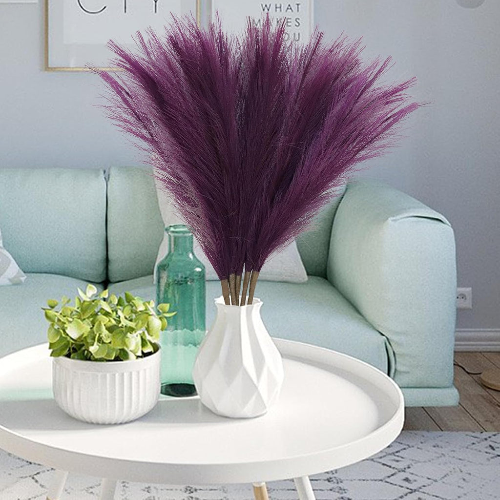 MAKHOT Pampas Grass Tall, 30” Bundle of 5 Detachable Fake Artificial Dried Grey Floral Grass Home Living Room Decor, Faux Gray Pampas Grass Decor Fluffy Filler for Floor Vases(Purple/Gray)