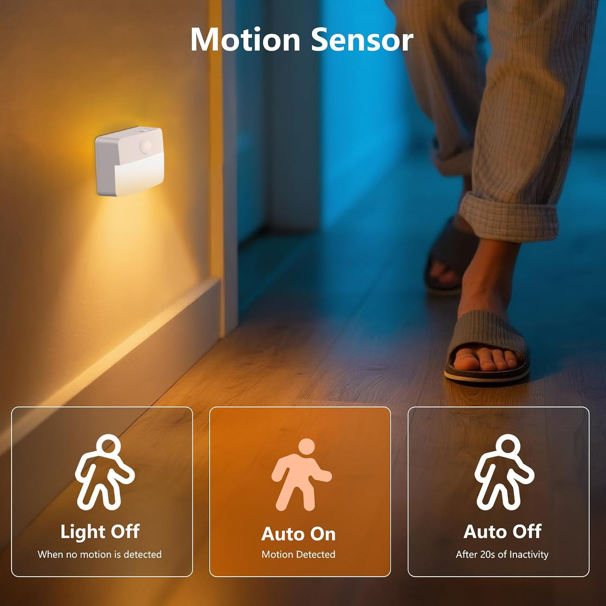 Motion Sensor Night Lights, 6 Pack Warm White Stick-On Stair Lights