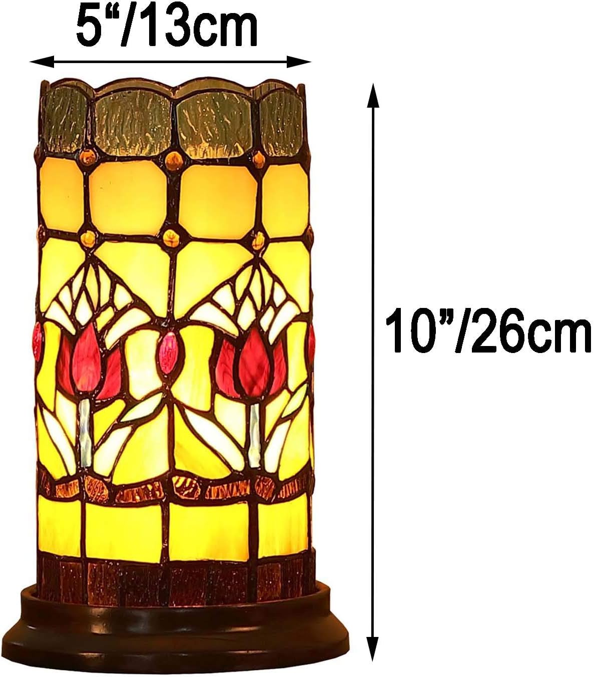Bieye L10648 Red Tulip Tiffany Style Stained Glass Table Lamp, Night Light
