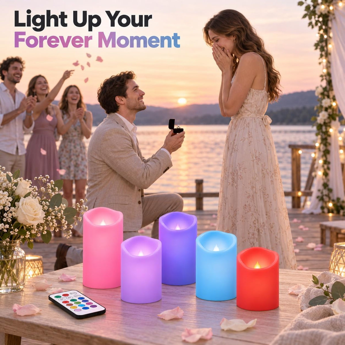 Enido Set of 9 Flameless Candles, Color Changing LED Candles(D: 3" x H: 4" 5" 6") Battery Operated Outdoor Waterproof Pillar Candles for Halloween and Christmas Decoration