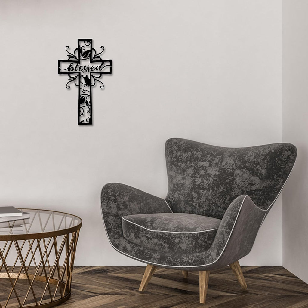 Rajukit Blessed Christian Metal Cross Wall Art for Home