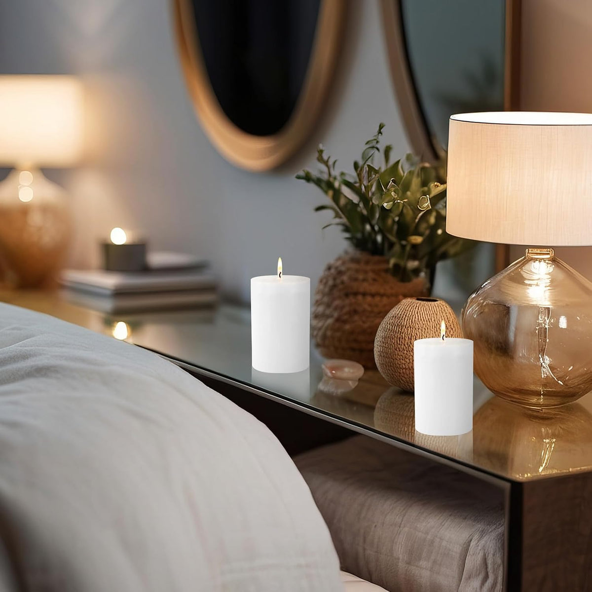 6 Pk 2.75x3.25 White Pillar Candles 40H Unscented Smokeless