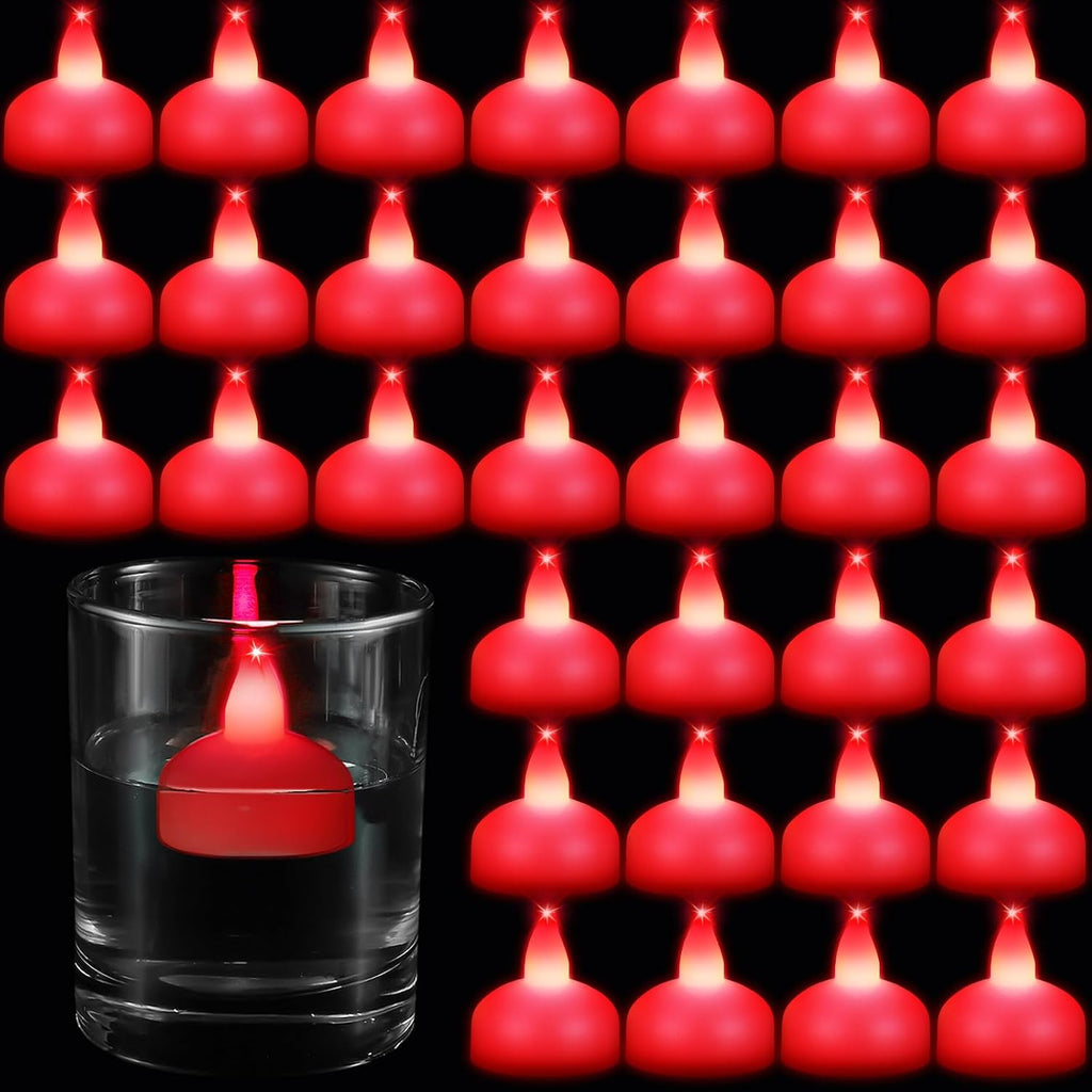 Honoson 24 Pack Red Flameless LED Floating Candles Battery Operated