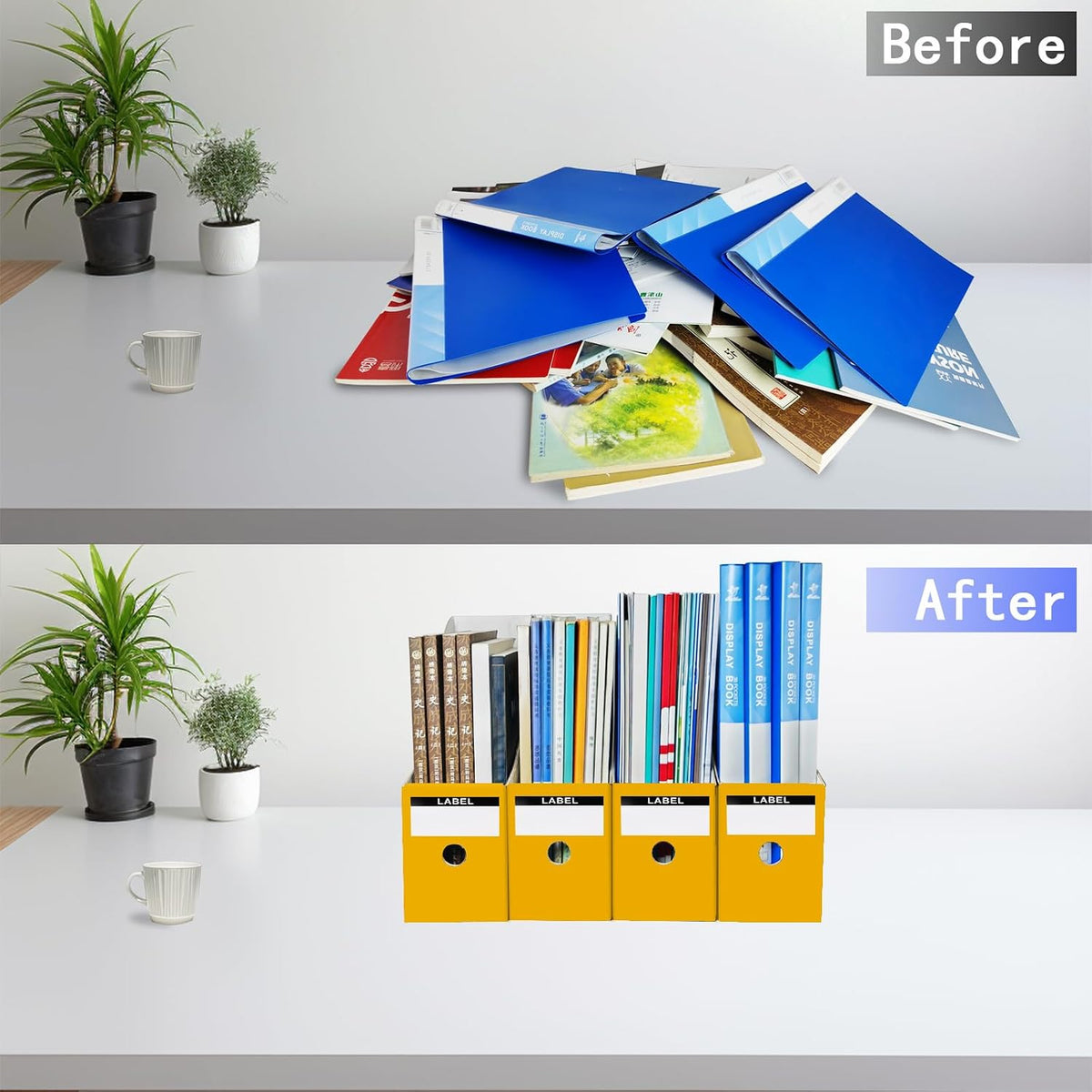 Limitliho 2 Pack Yellow Cardboard Magazine File Holder for Desk or Shelves