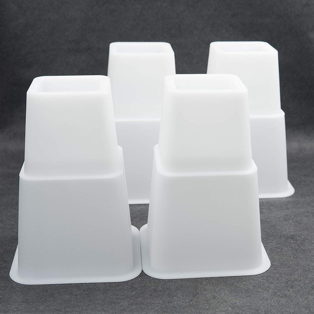 HomeRoots Adjustable Bed Furniture Risers, Heavy Duty Plastic 3", 5" or 8" White Risers for for Bed and Sofa - Set of 4 - Holds up to 1300LB