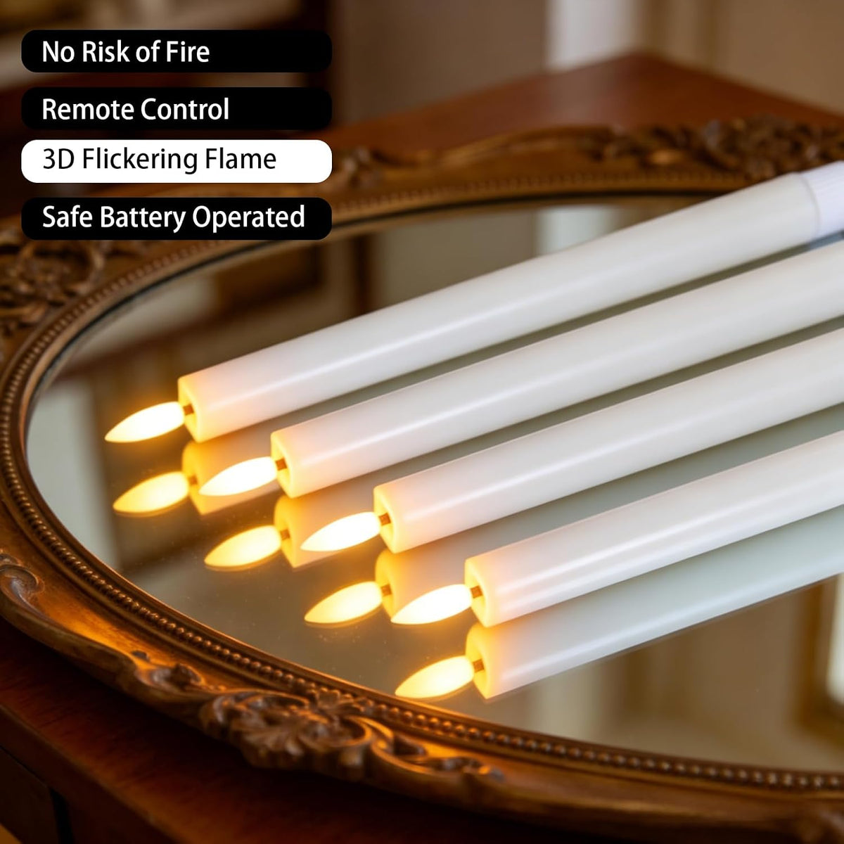 Wondise 3 Pack Flameless Taper Candles with Remote Timer