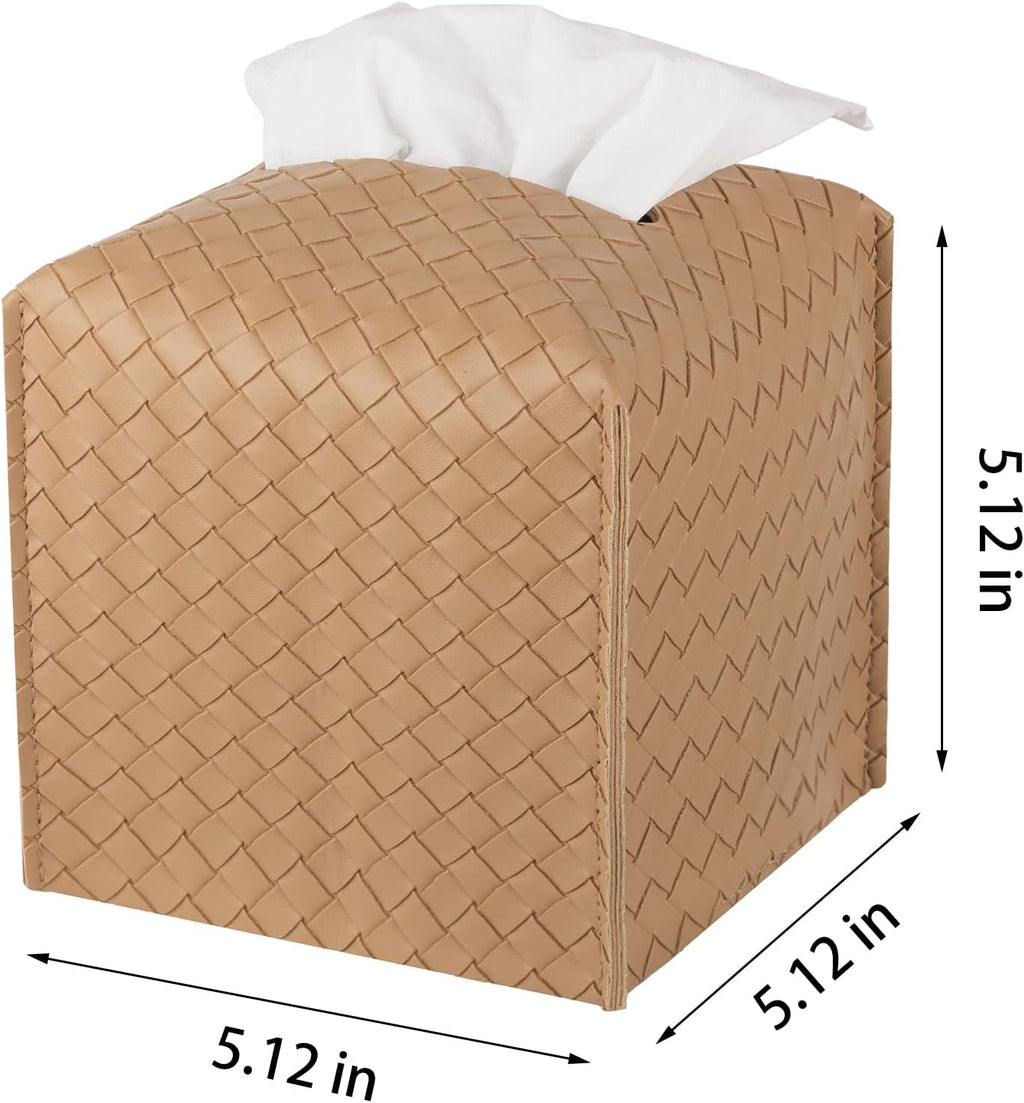 zoocatia Tissue Box Cover PU Leather Tissue Holder Square Facial Tissue Case Facial Paper Organizer Dispenser for Bathroom, Vanity Countertop, Tabletop, Car, Khaki