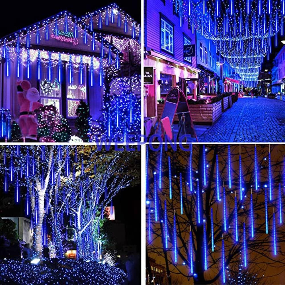 Weepong Christmas Lights Outdoor 32 Tubes 768LEDs Meteor Shower Lights Blue