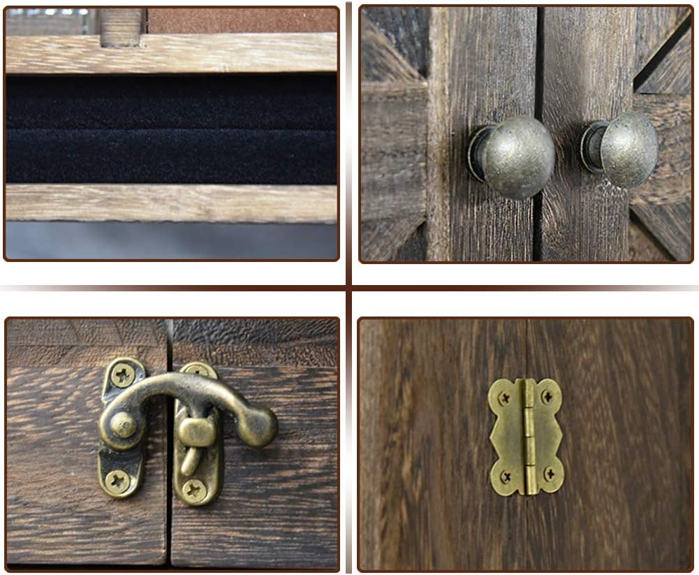 GLANT Rustic Wall Mounted Jewelry Organizer with Wooden Barndoor Decor,Wooden Wall Mount Holder,Jewelry holder for Necklaces, Earings, Bracelets, Ring Holder. Includes matching hook organizer (Rustic)