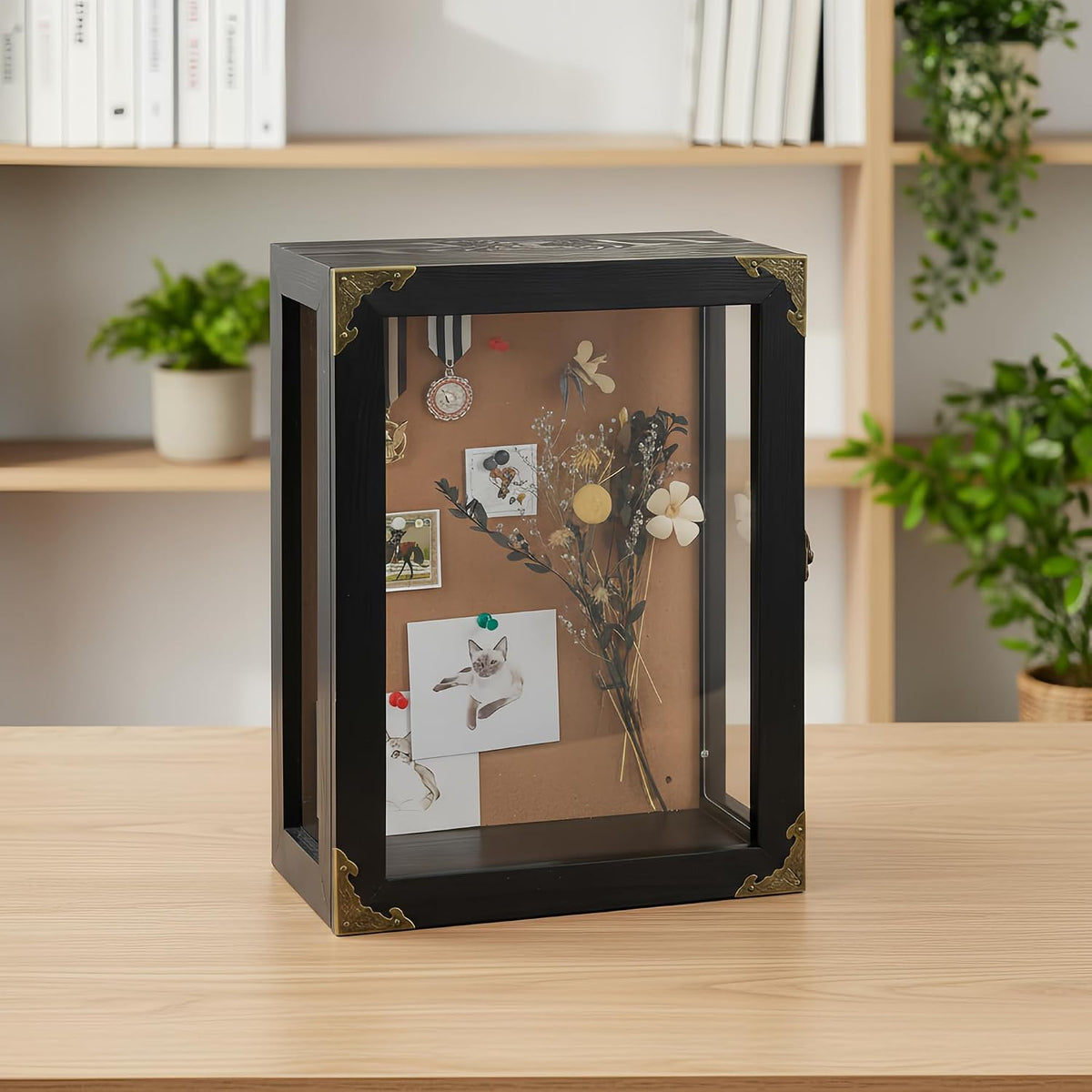 Deep Shadow Box Frame,Black Wood Display Cases for Keepsake 11x15x5in