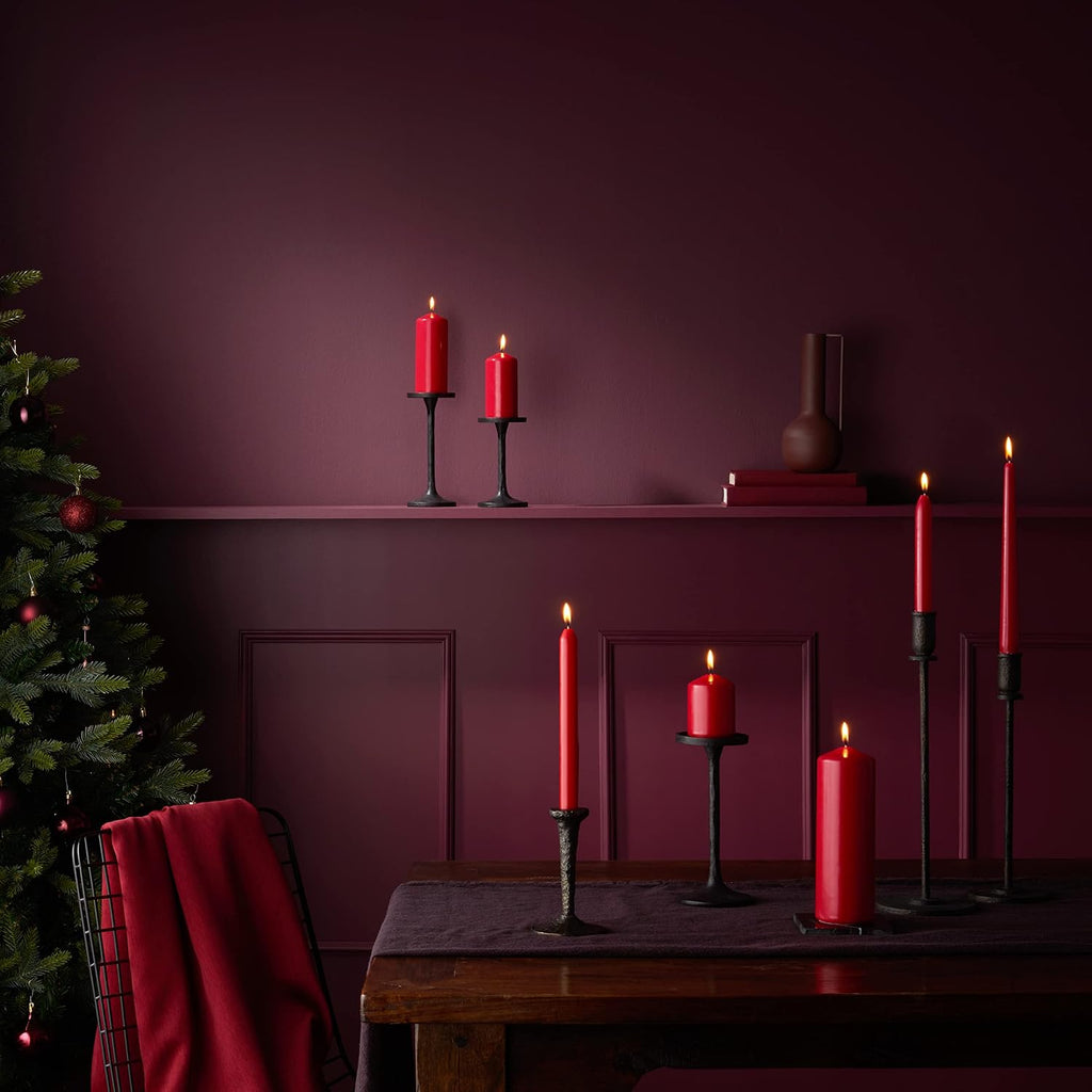 Bolsius Smooth Taper Candles - Red - Pack of 32 - Decorative Household Candles - Burning Time 7 Hours - Unscented - Contains Natural Plant Wax - Without Palm Oil - 24.5 cm