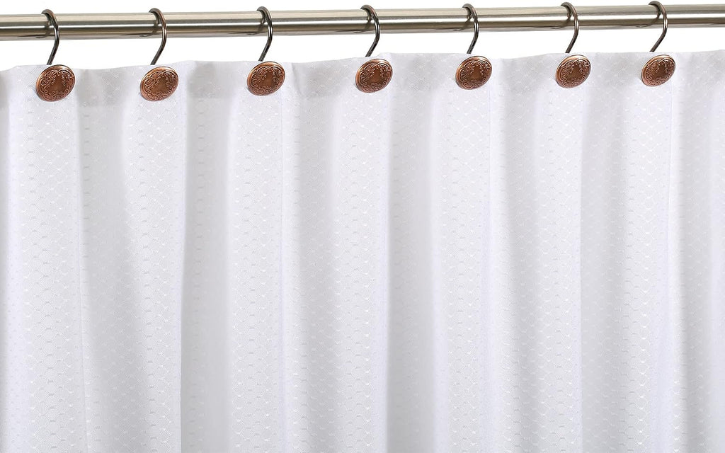 Chictie Bronze Shower Curtain Hooks Rings-Oil Rubbed Decorative Shower Curtain Hooks,Set of 12 Metal Rustproof Shower Hangers Rings for Bathroom Curtains Rods Vintage Brown Pattern Design