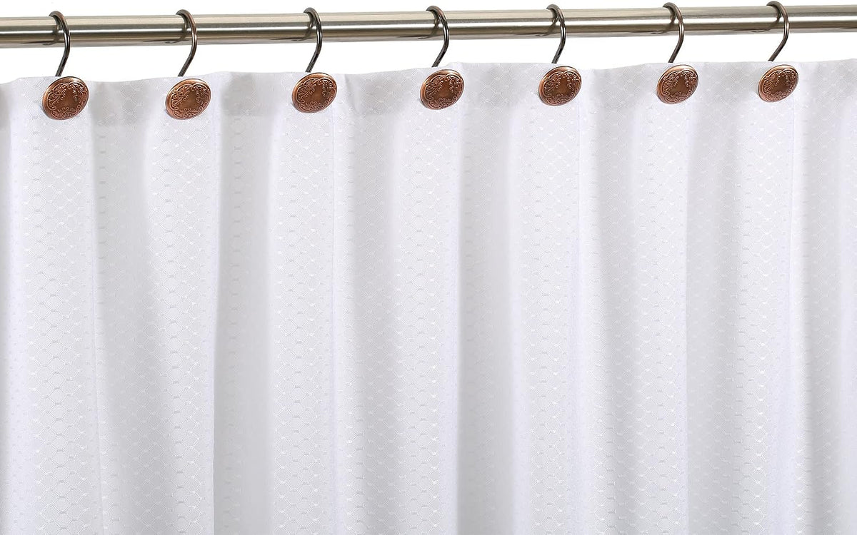Chictie Bronze Shower Curtain Hooks Rings-Oil Rubbed Decorative Shower Curtain Hooks,Set of 12 Metal Rustproof Shower Hangers Rings for Bathroom Curtains Rods Vintage Brown Pattern Design