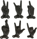 Zeckos Set of 6 Hand Gesture Wall Hooks, Black Distressed Cast Iron, 4 Inch