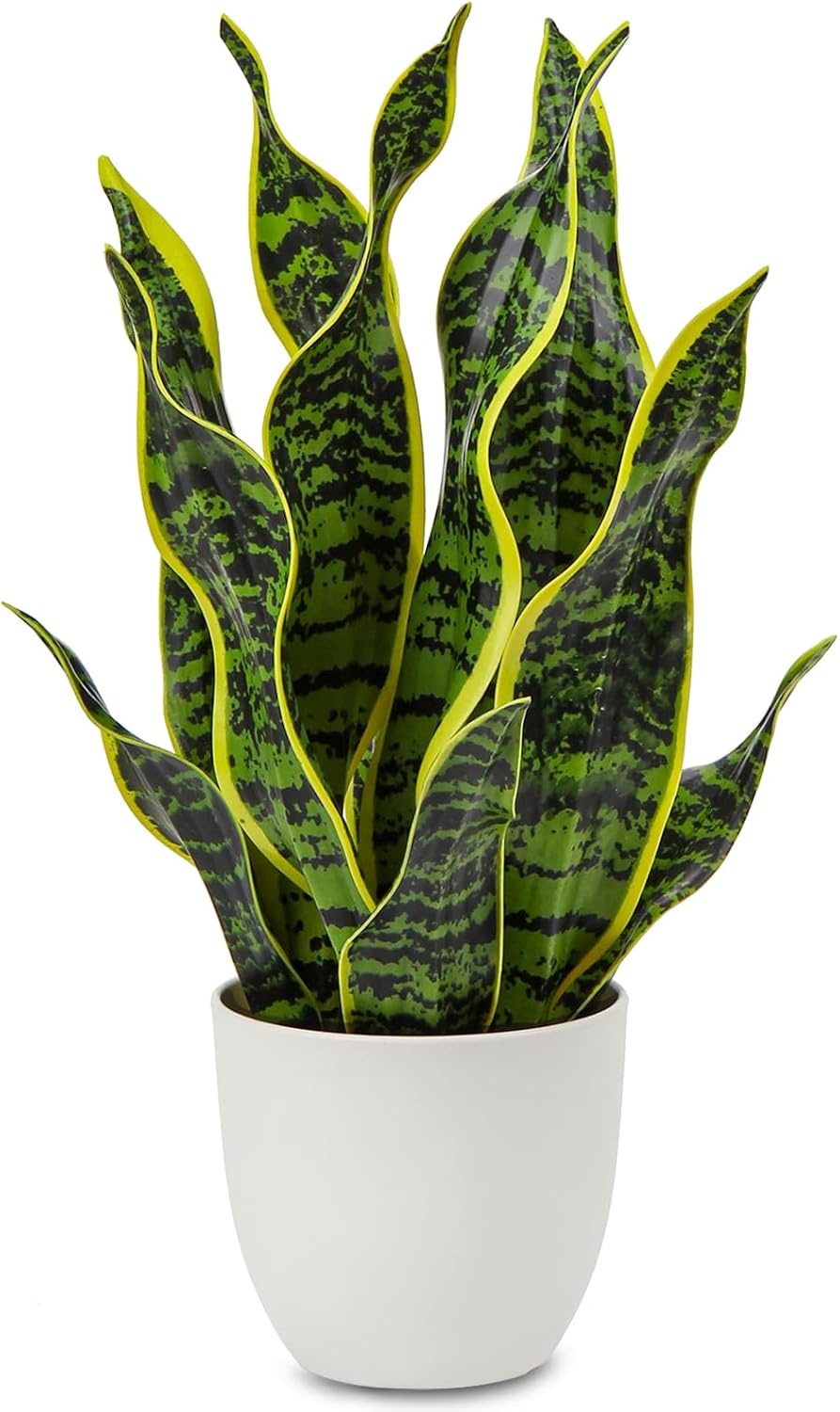 Hollyone Artificial Snake Plant Potted Faux Sansevieria Trifasciata Plants, 16.5" Tropical Fake Snake Plants in White Pots for Home Office Room Indoor Decor Housewarming Gifts