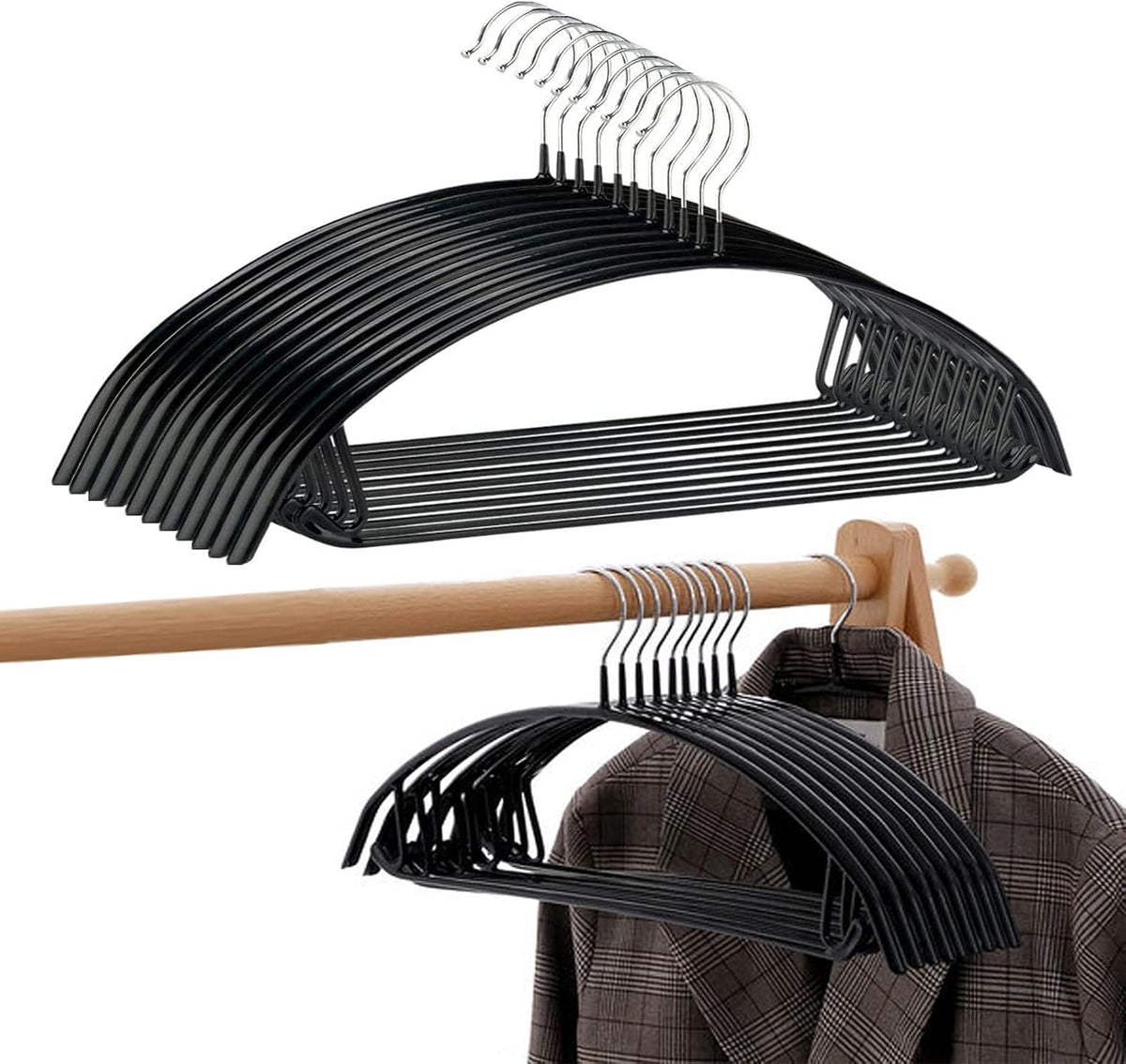 Contour Metal No Bumps Hanger - Suit, Coat & Sweater Hanger (Pack of 20, Black)