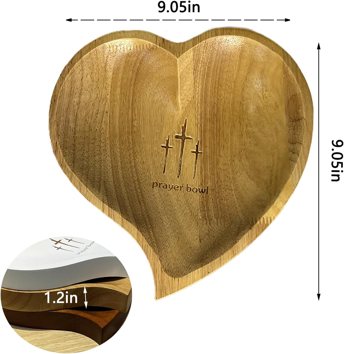 Heart Prayer Bowl Wooden with 24 Prayer Cards, Christian Congregation Religious Prayer Gifts (White-2)