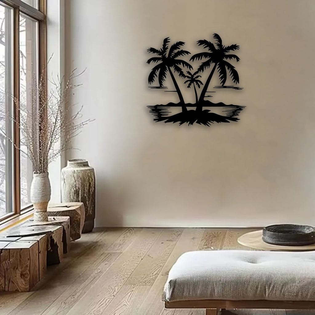 OPTYBVFD Tropical Palm Tree Metal Wall Decor - Room Decor Wall Art Home Decor for Living Room, Bedroom, Dining Room, Office, Coastal, Beach (Black)