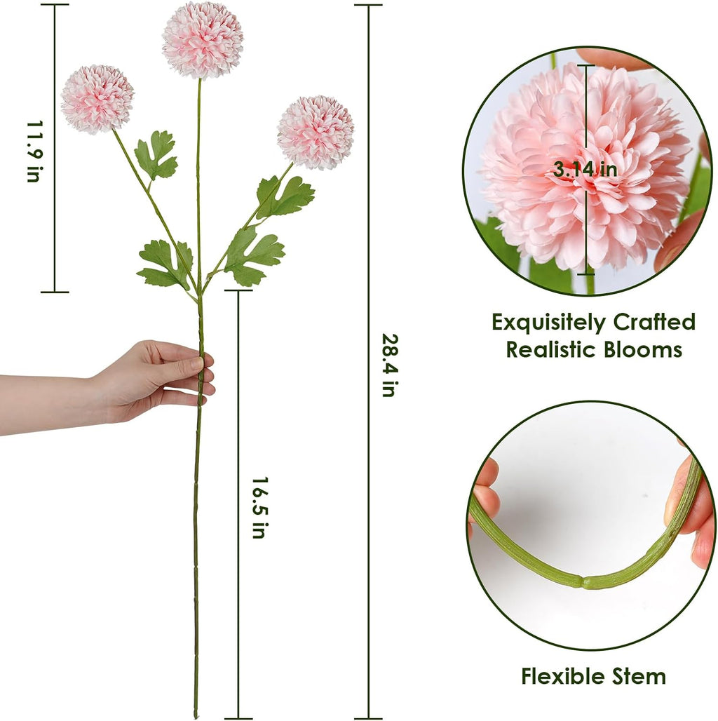 Artificial Flowers Faux Mums, Real Looking Flores Artificiales Para Decoration, Faux Flowers Silk Chrysanthemum -28.34'', Pink Flowers Artificial for Decoration Indoor, Table Centerpieces(4, Pink)