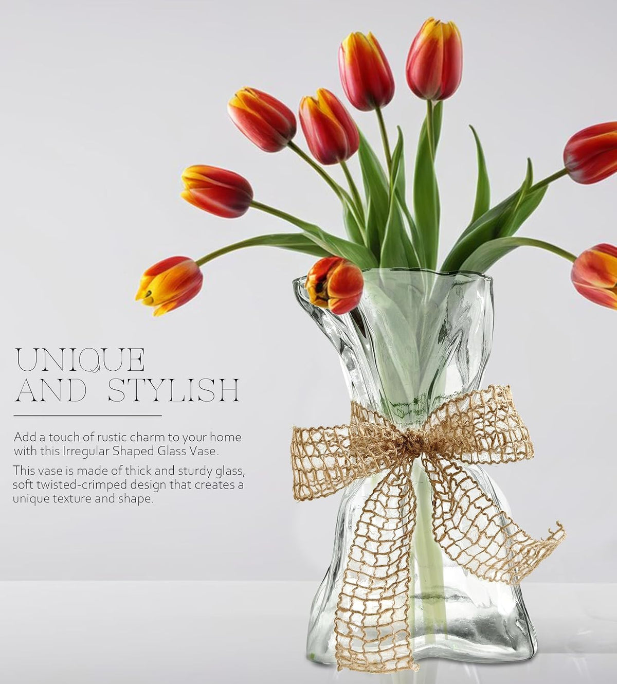 Transparent Irregular Shaped Modern Minimalist Glass Vase - Fashionable Multi-Use Home Decor for Flowers, Centerpiece, Kitchen, Office, Wedding & Holiday