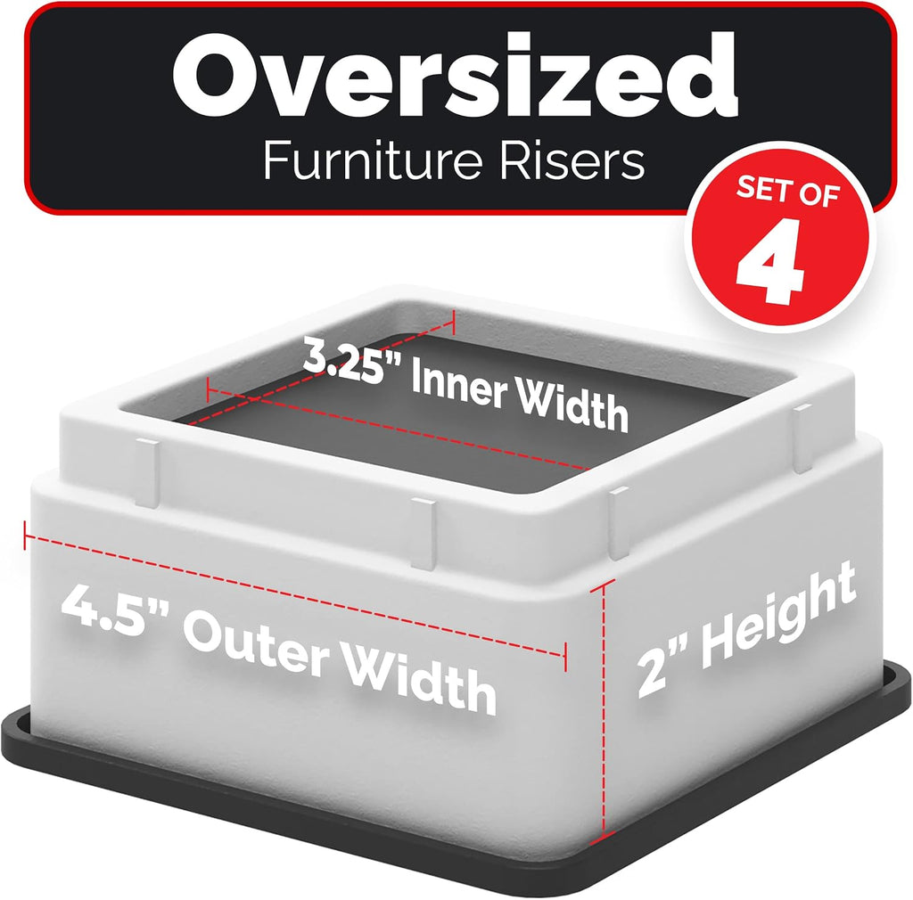iPrimio Bed Risers 2" Lift, Heavy Duty for Dorm, Square, White, 4 Pack