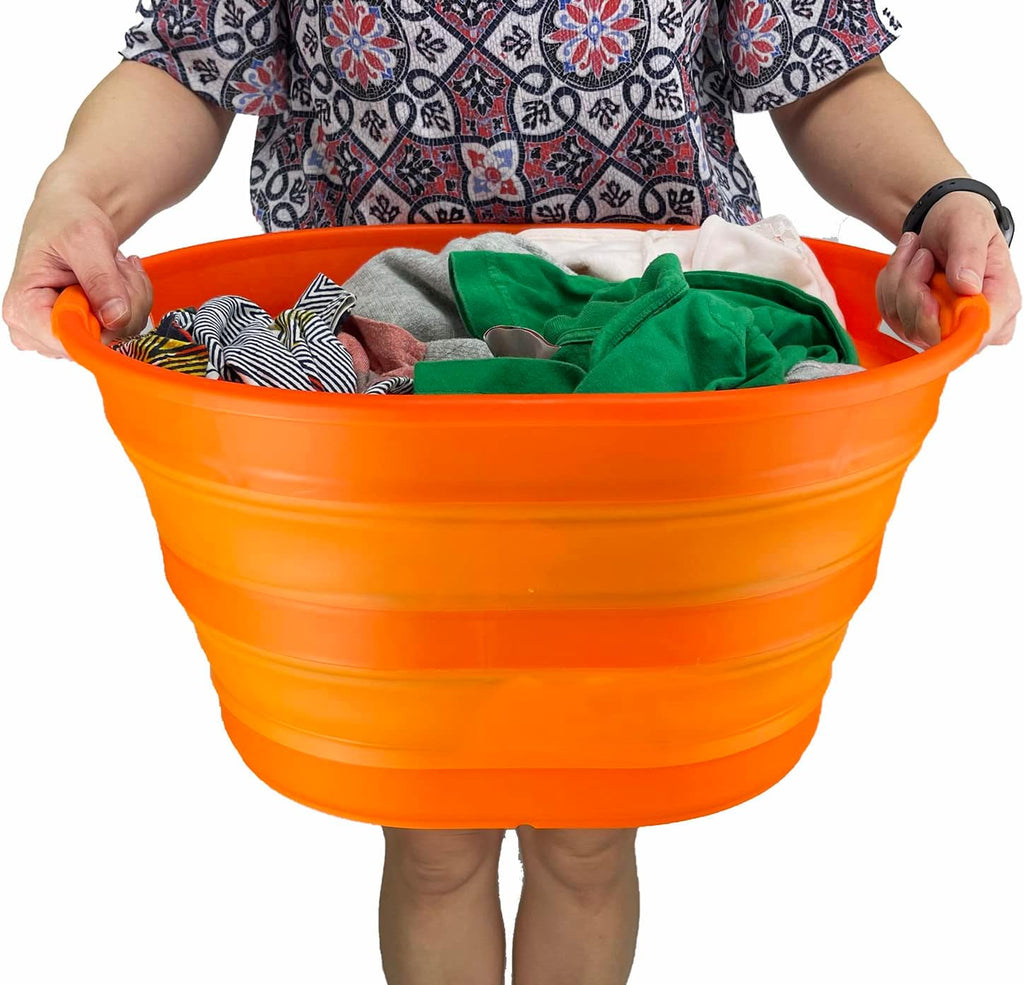 SAMMART 23L (6 Gallons) Collapsible Plastic Laundry Basket - Oval Tub/Basket - Foldable Storage Container/Organizer - Portable Washing Tub - Space Saving Laundry Hamper (Orange)