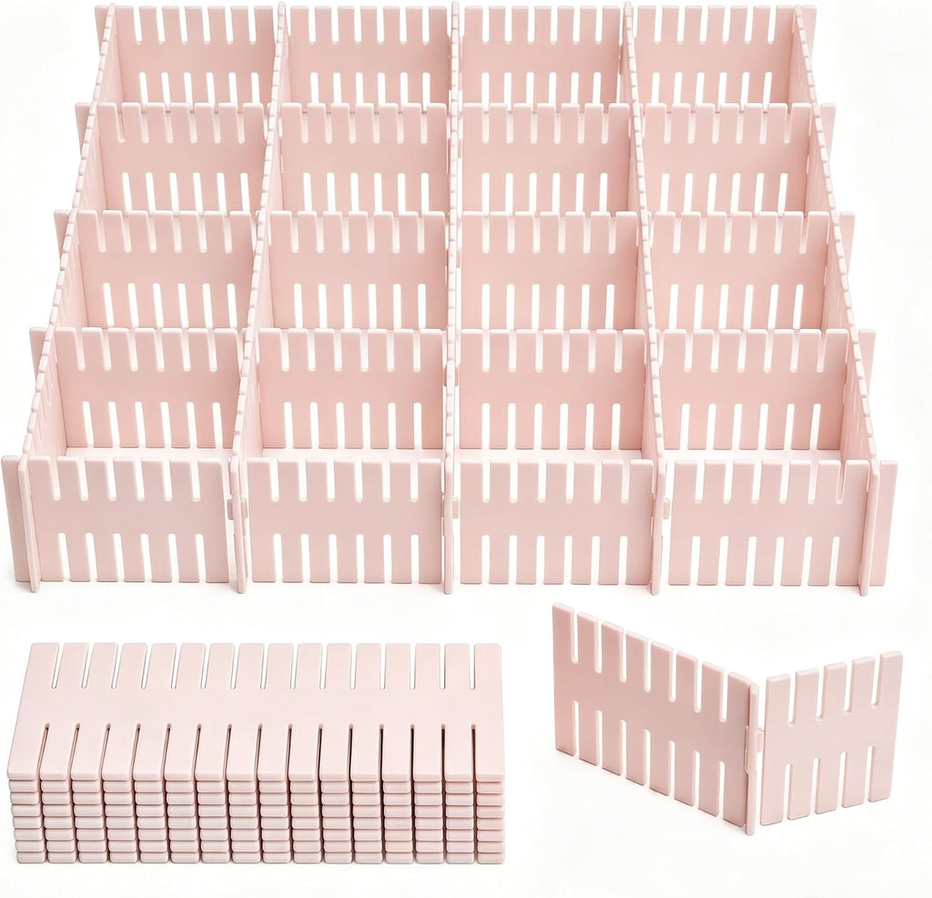 Adjustable Drawer Dividers, DIY Cut-to-Fit Organizers - Pink, 24 Pack