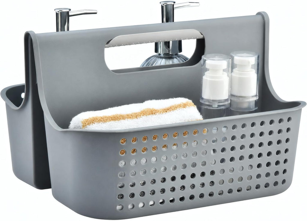 NINU Gray Portable Shower Caddy, 2-Compartment Storage Organizer