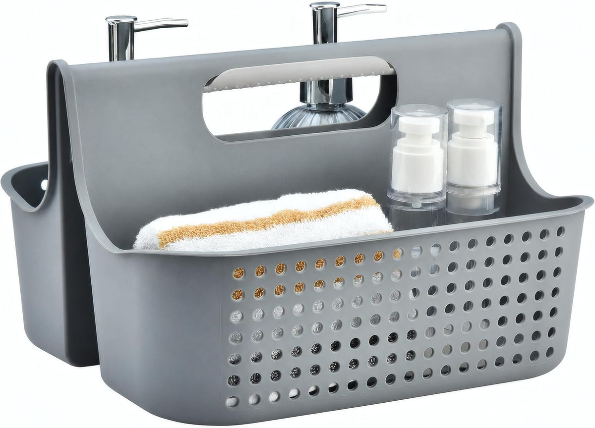 NINU Gray Portable Shower Caddy, 2-Compartment Storage Organizer