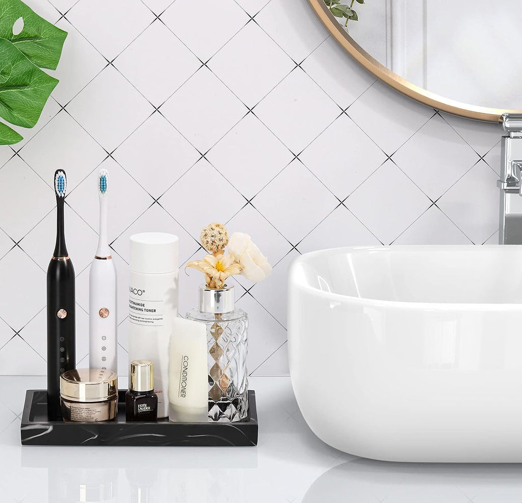 Luxspire Resin Bathroom Vanity Tray Countertop Organizer, Mini, Ink Black