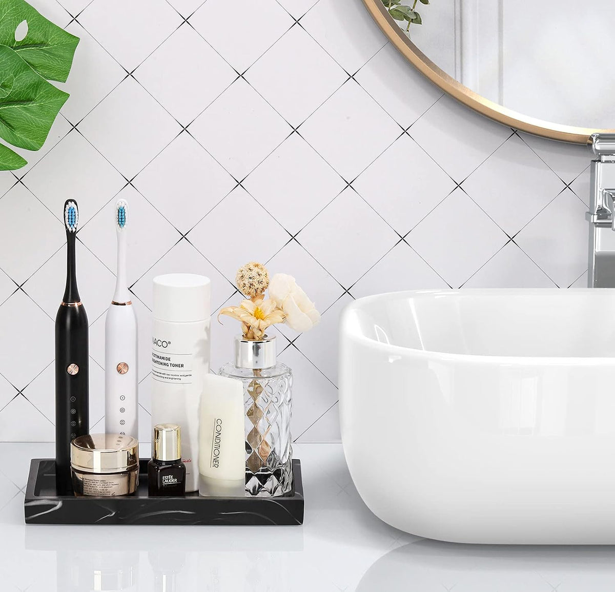 Luxspire Resin Bathroom Vanity Tray Countertop Organizer, Mini, Ink Black