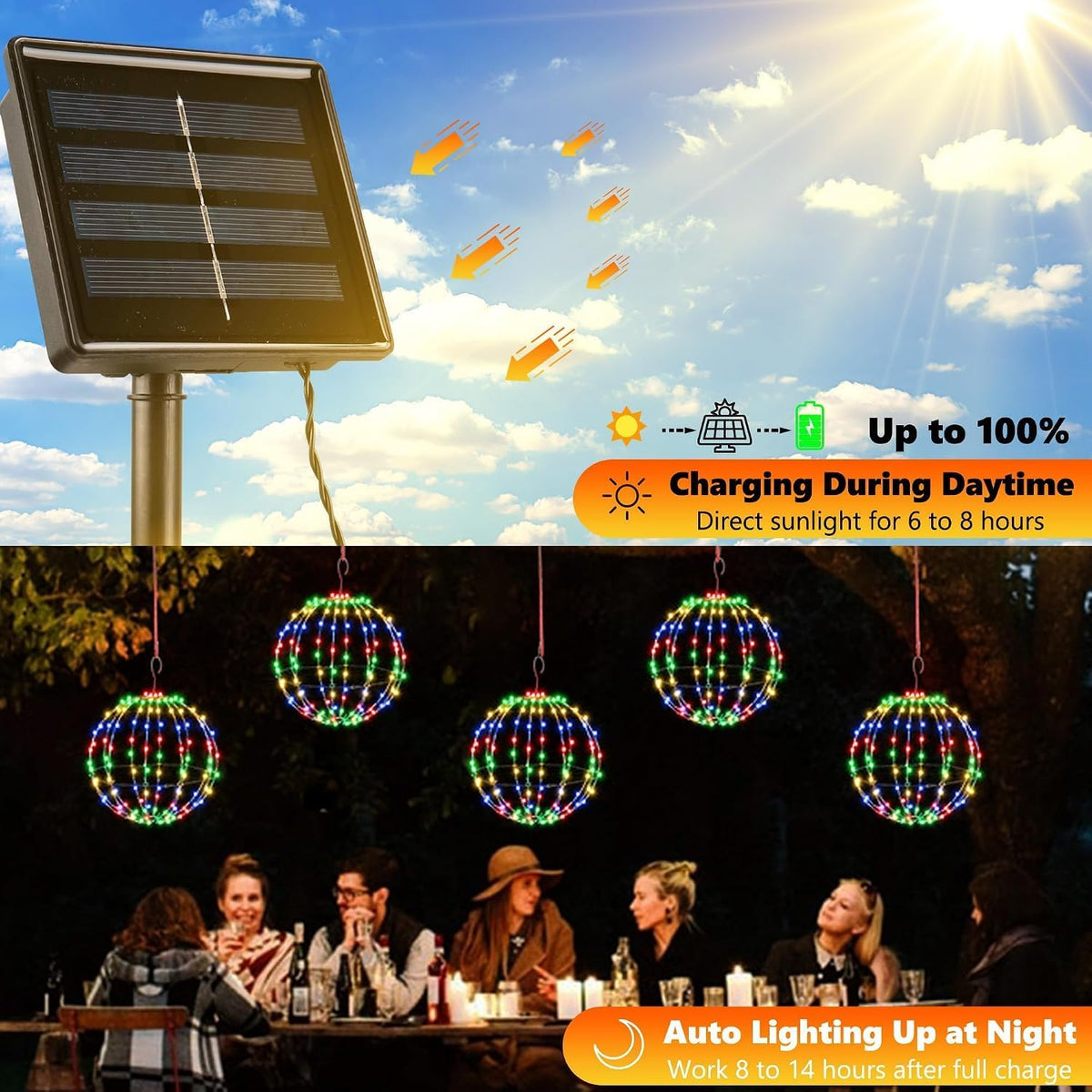 Joomer Solar Christmas Ball Lights, 13in & 11in Foldable Sphere Lights
