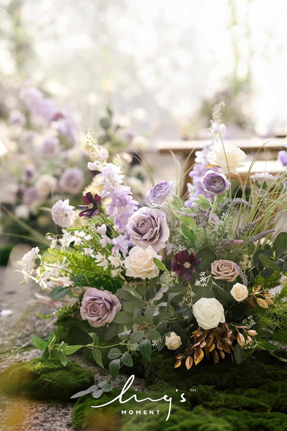 Ling's moment Fake Flowers Box, Lilac & Cream, Mini Combo