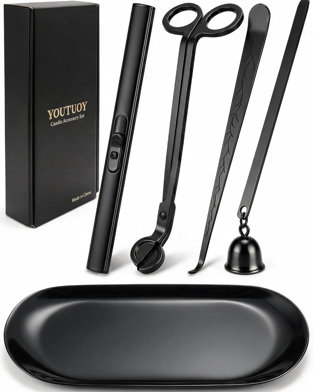 YOUTUOY 5 in 1 Candle Accessory Set, Matte Black