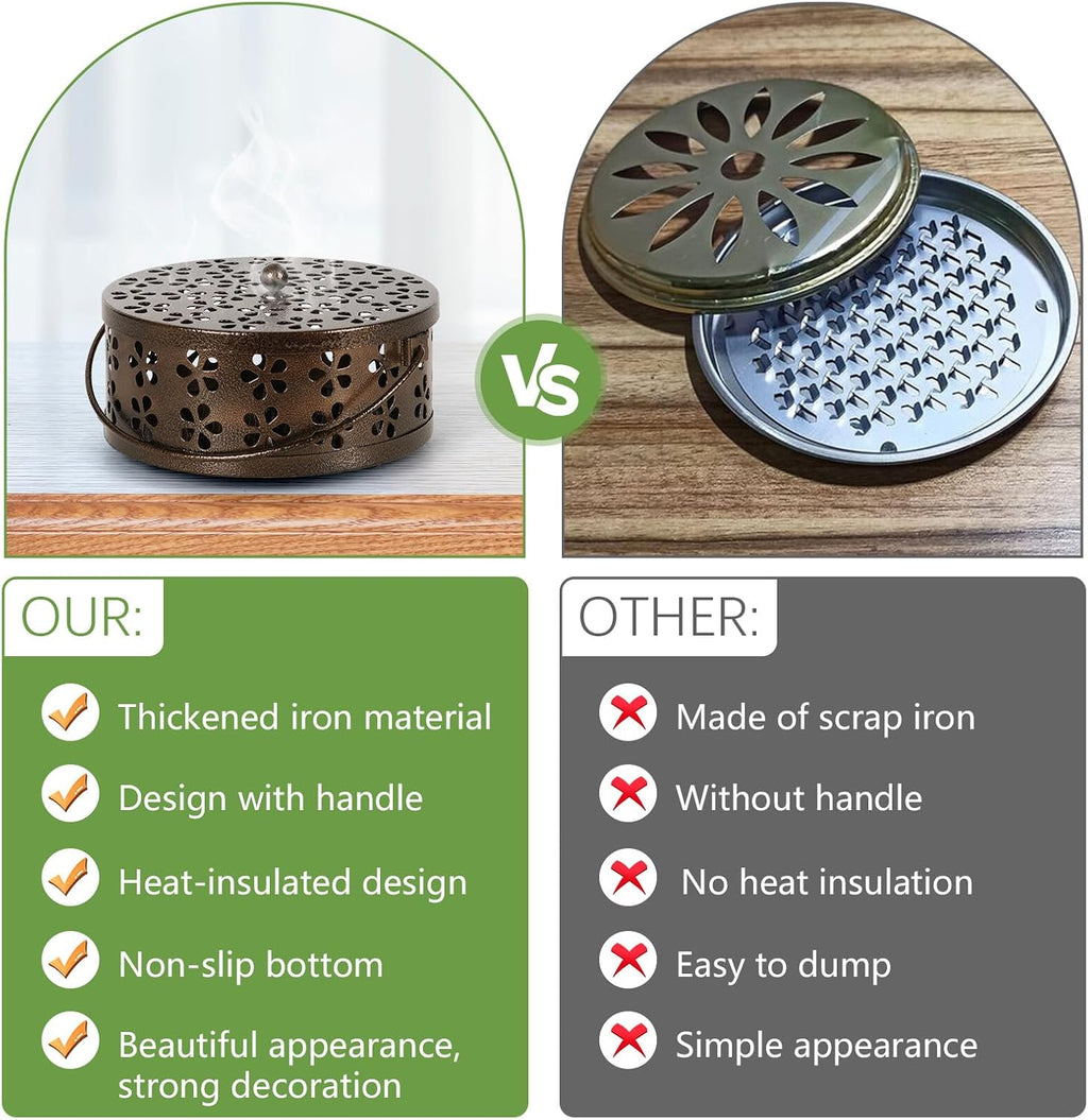 Portable Iron Mosquito Coil Holder with Handle, Bronze