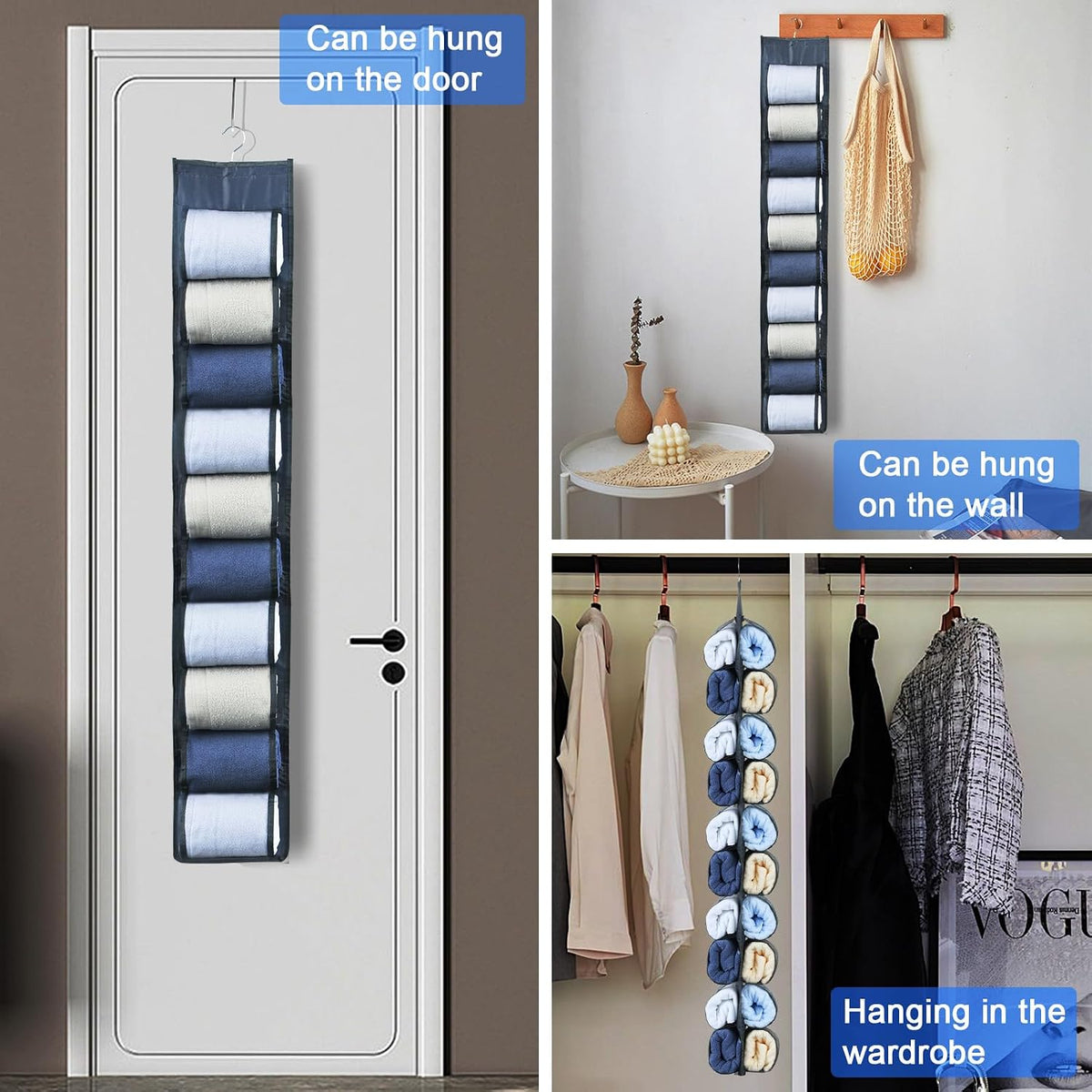 2-Pack Hanging Storage Legging Organizer for Wardrobe, Grey