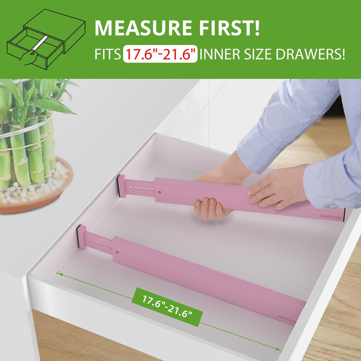 ANTOWIN Expandable Bamboo Drawer Dividers, Fits 17.6-21.6" Drawers