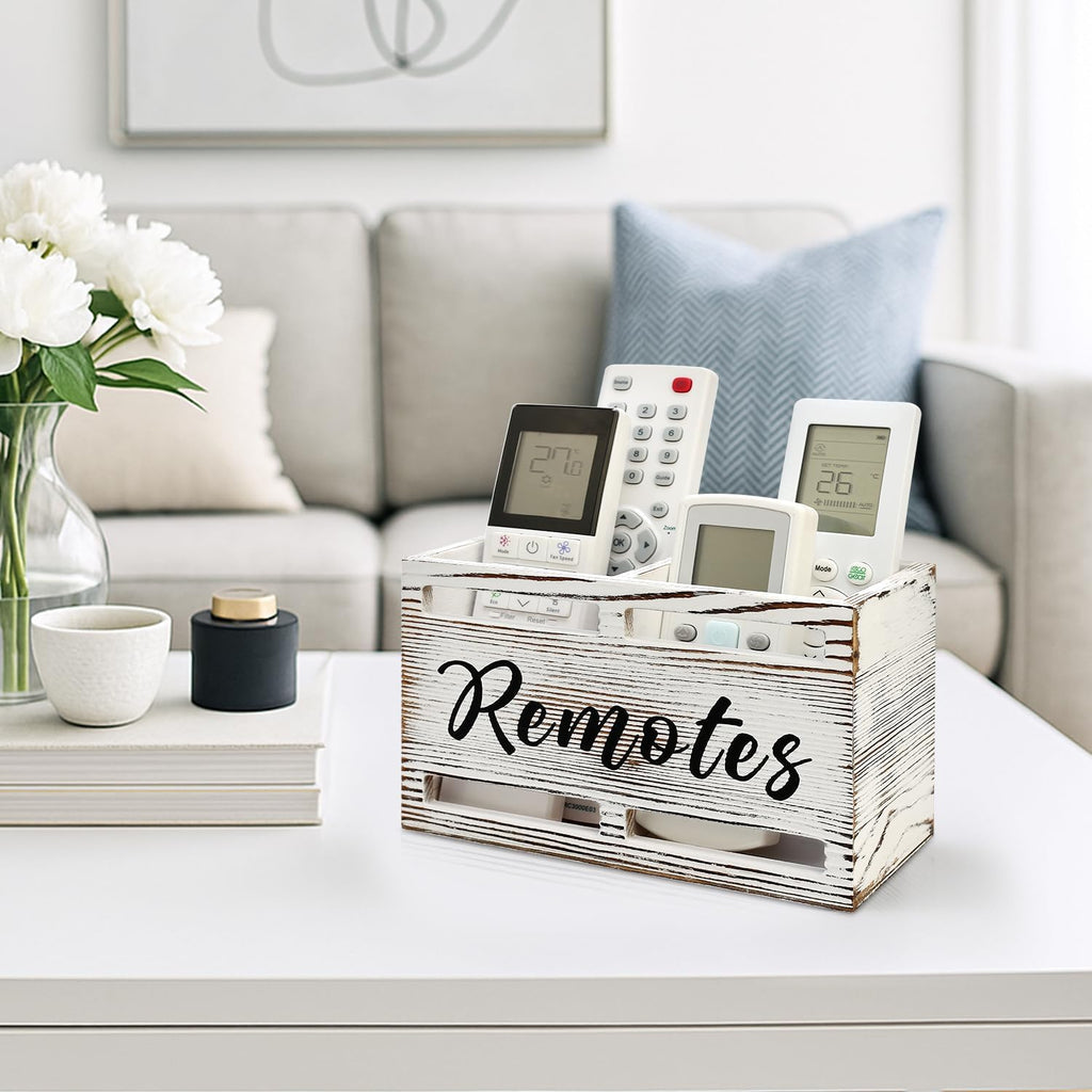 Wooden TV Remote Control Holder Wall Mount Remote Caddy Organizer for Table