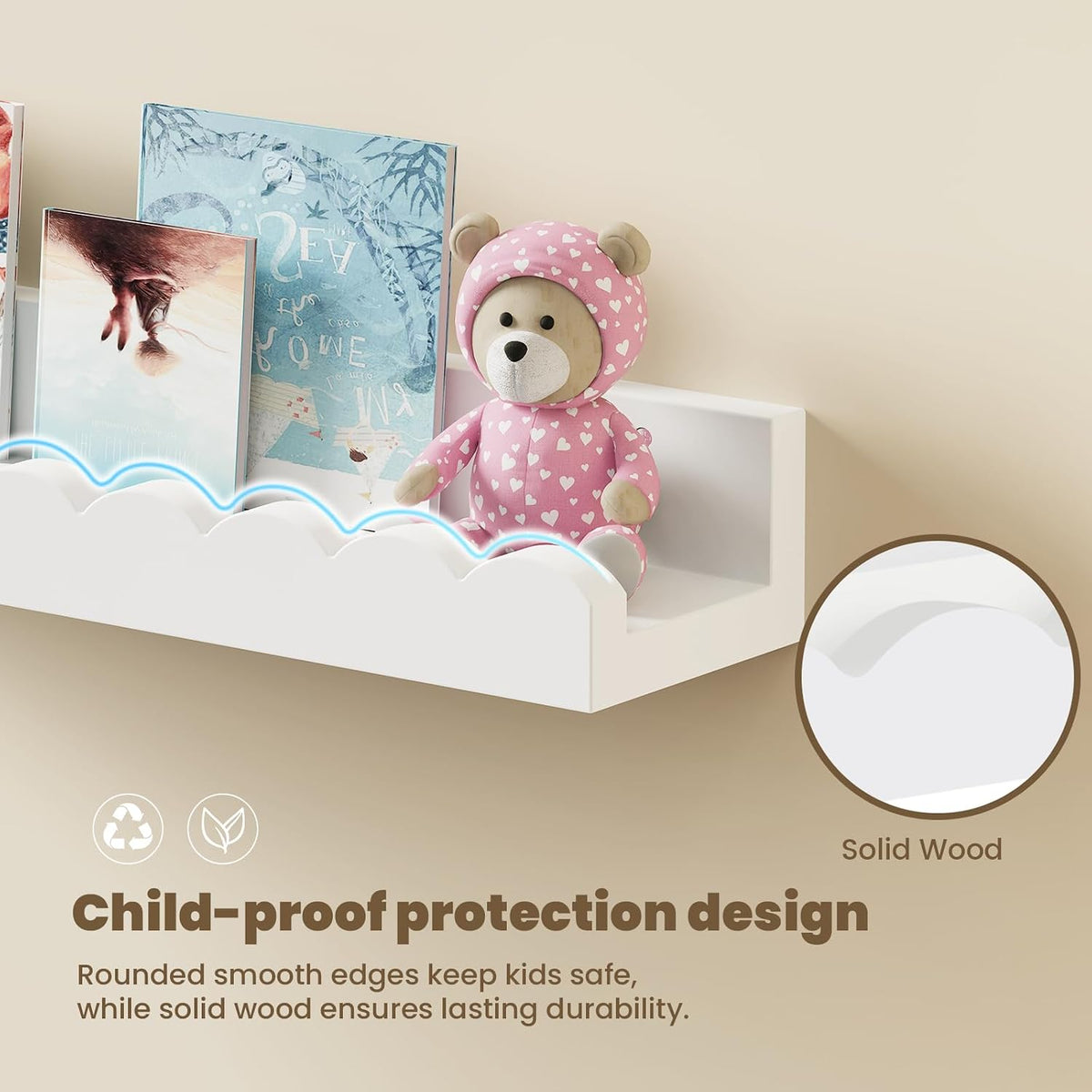 4-Pack 23.6IN Scalloped Shelves, Nursery Shelves, Floating Shelves for Wall
