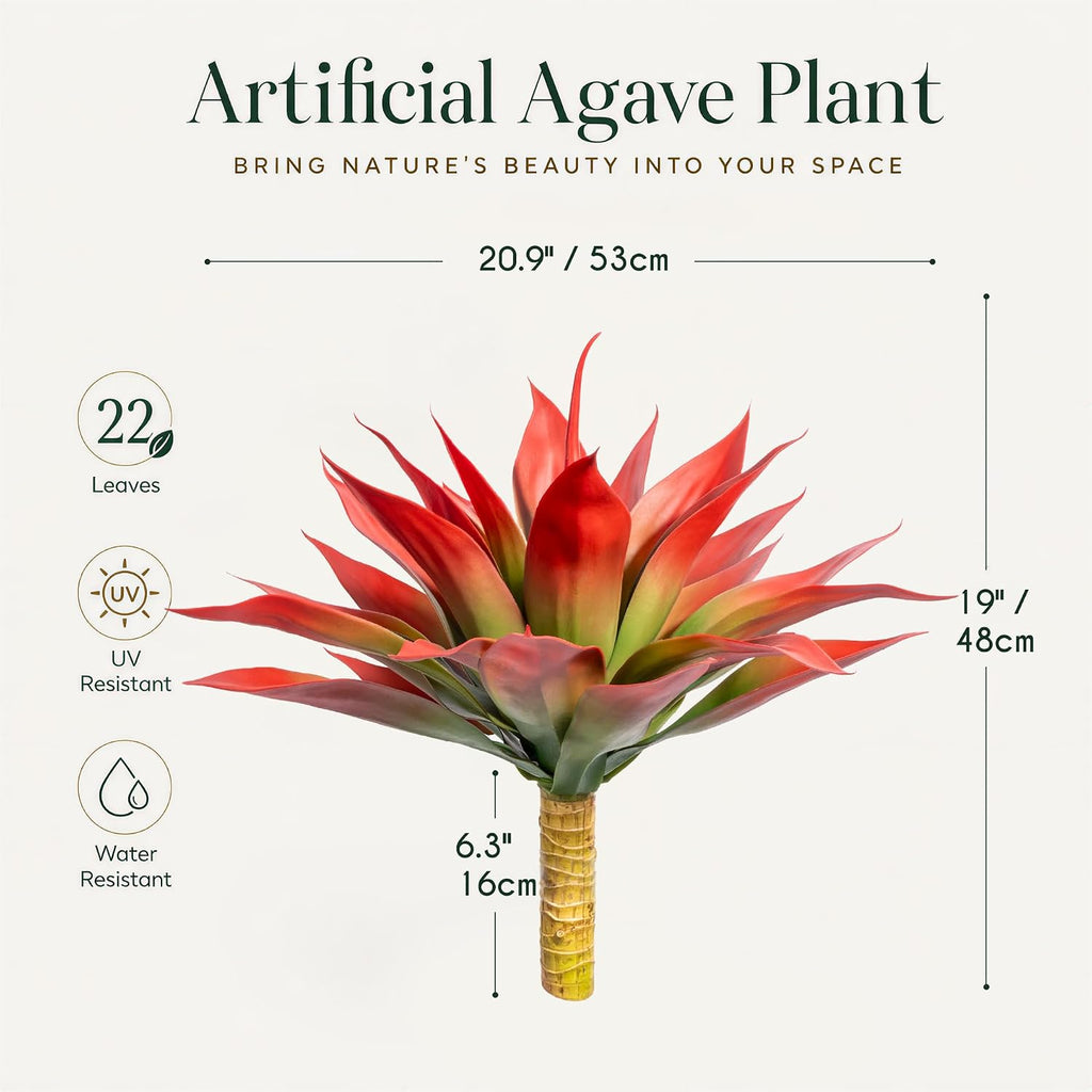 Ttranewsoo 2-Pack Artificial Agave Plants Outdoor, 22-Inch Red Fake Plants for Planters, UV Resistant Faux Succulent Decor for Porch Patio Garden and Fall