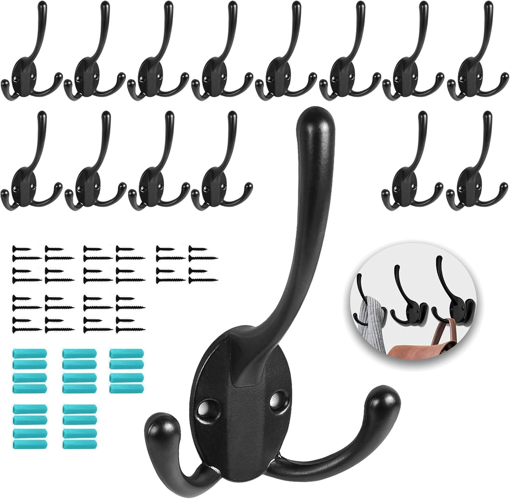 Wall Mounted Coat Hooks 15 Packs Heavy Duty Black Hardware Robe Hooks Decorative for Single Hanging Coats Towel Cubicle Classroom Kitchen Bath Backpack Hat Hook