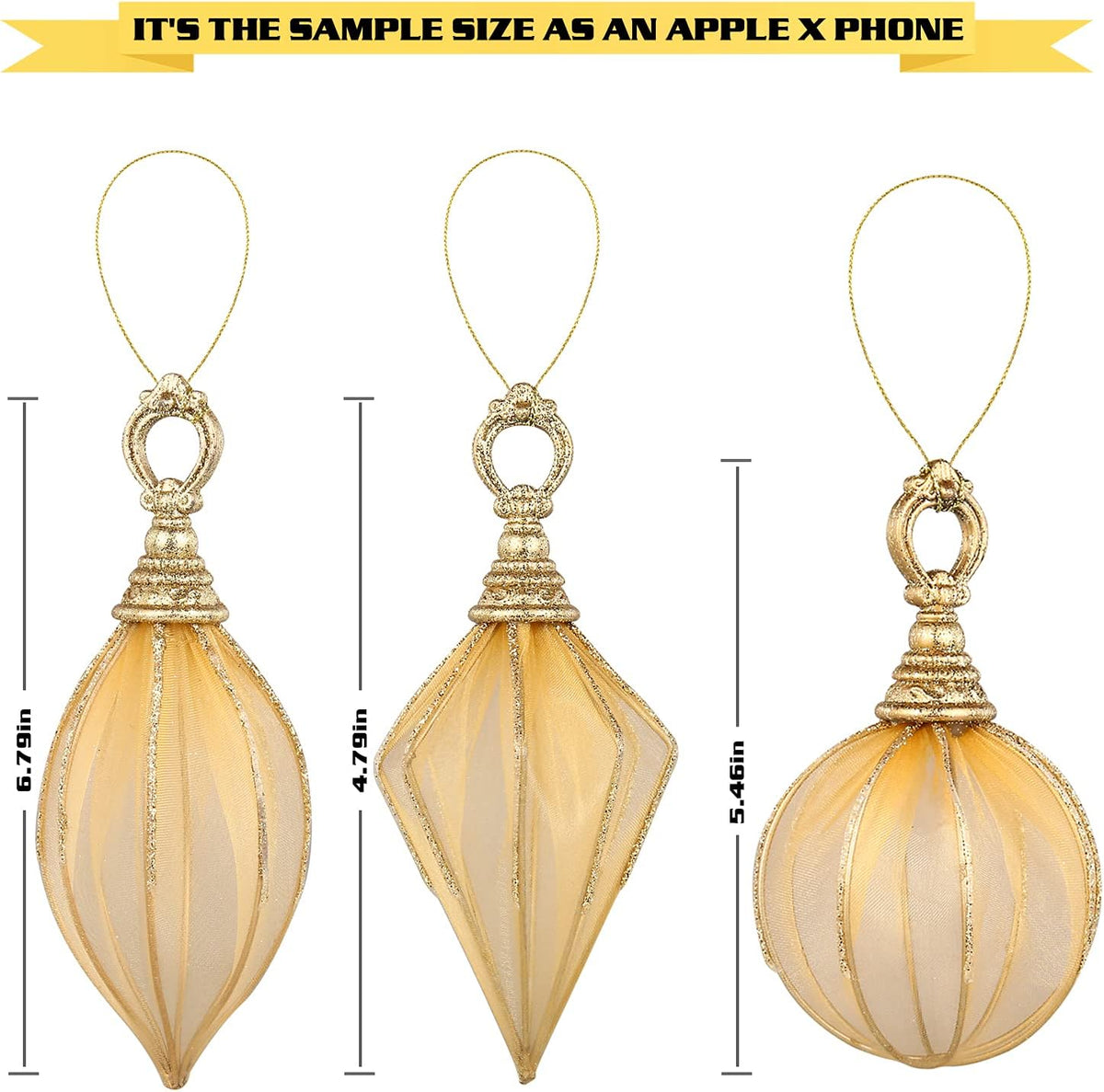 Christmas Ball Ornaments, 6pc Set Gold Rugby,Round Ball, Diamond Pendant Christmas Decorations Hanging,Suitable for Gifting Xmas Tree Decorations Wedding Party Holiday