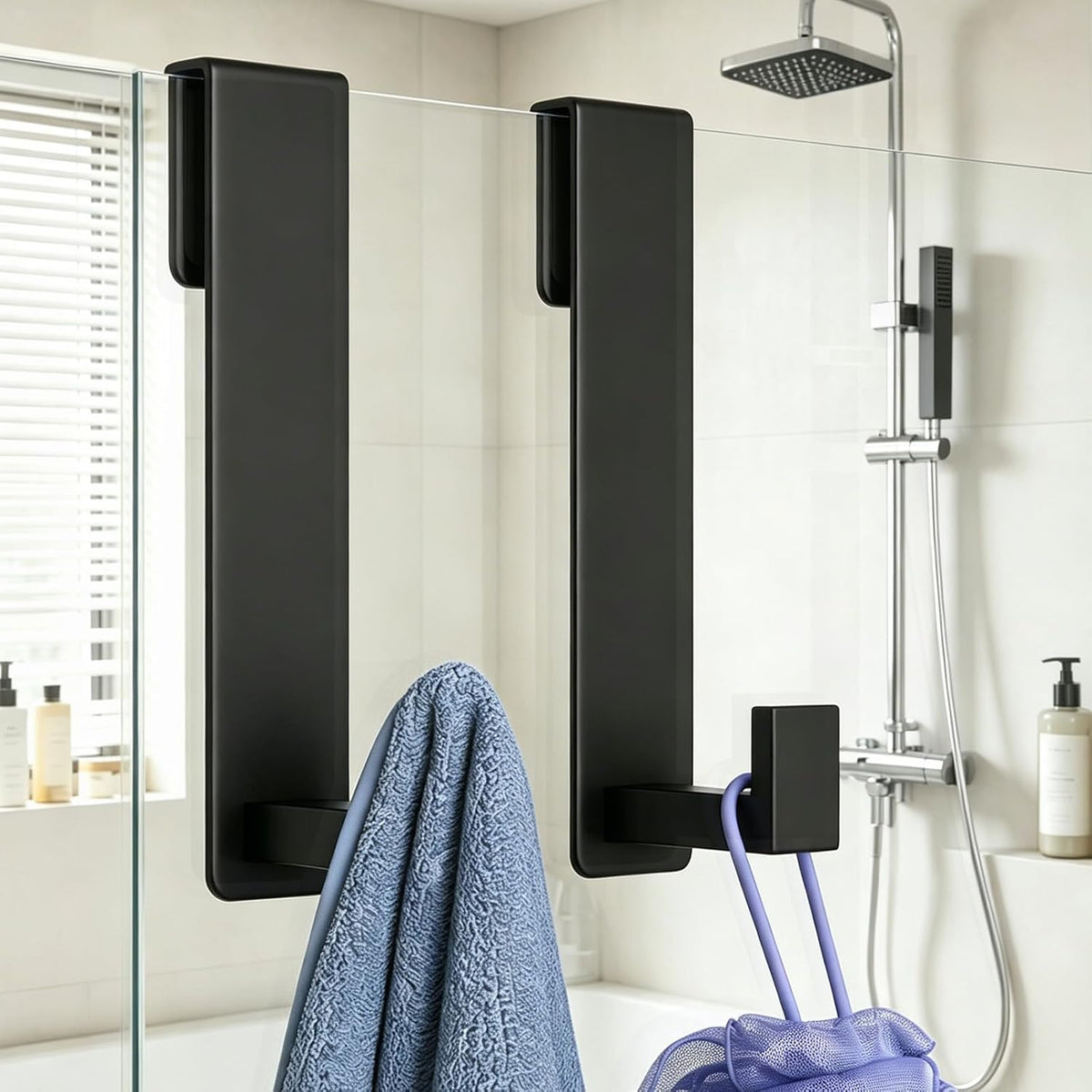HUFEEOH Black 2-Pack 7.5-Inch Shower Door Towel Hooks, L-Shaped
